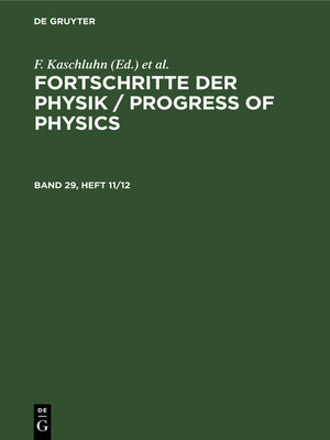 cover image of Fortschritte der Physik / Progress of Physics. Band 29, Heft 11/12